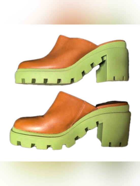 Gianni Bini Shoes - Gianni Bini Orange and Lime Green Chunky Clog Mules